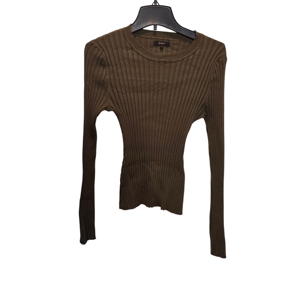 Quince Cotton Cashmere ribbed long sleeve sz L olive